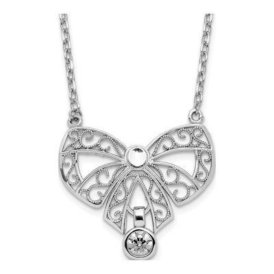 Sterling Silver CZ April Bow Birthstone Necklace