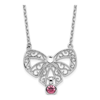 Sterling Silver CZ Bow Necklace