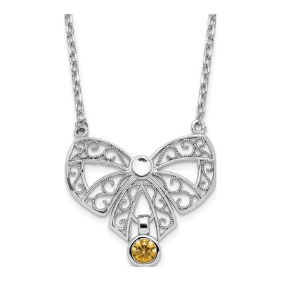 Sterling Silver CZ November Birthstone Bow Necklace