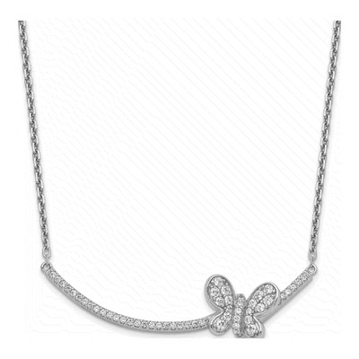 Sterling Silver CZ Butterfly Bar Necklace