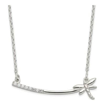 Sterling Silver CZ Dragonfly Bar Necklace