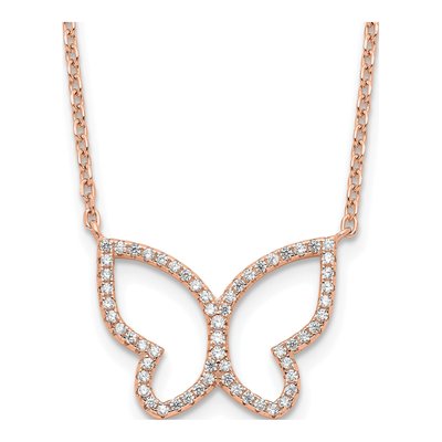 Rose Gold-Plated Sterling Silver CZ Butterfly Necklace
