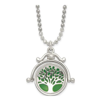 Sterling Silver Reversible Enameled Tree of Life Pendant Necklace