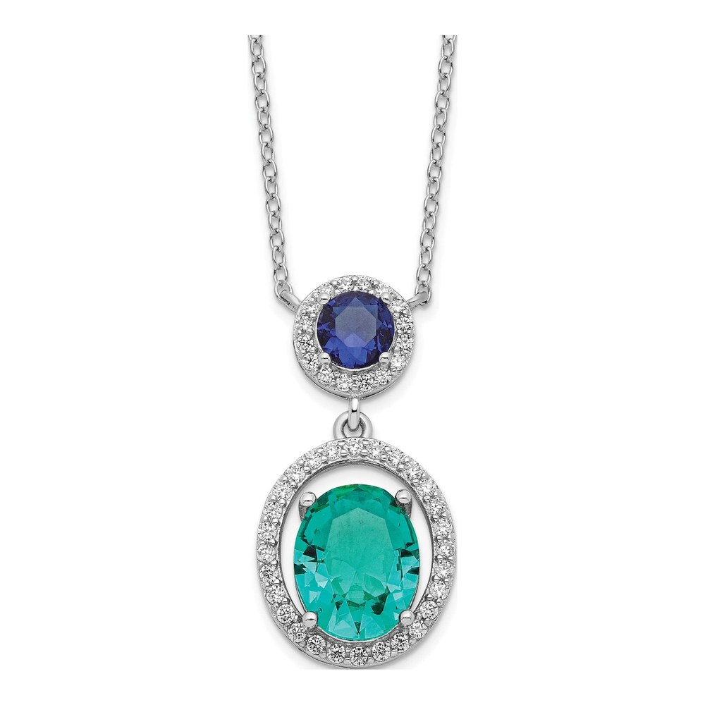 Sterling Silver CZ Glass Dangle Pendant Necklace