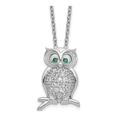 Sterling Silver CZ Owl Necklace