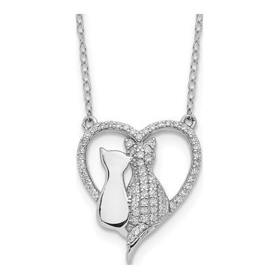 Sterling Silver CZ Cat Necklace