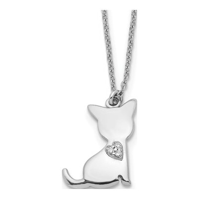 Sterling Silver CZ Heart Cat Necklace