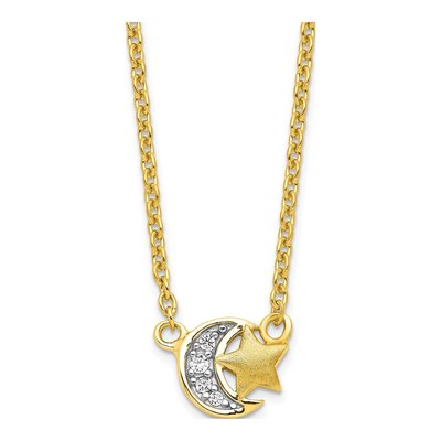 Gold-Plated Sterling Silver CZ Star Moon Necklace