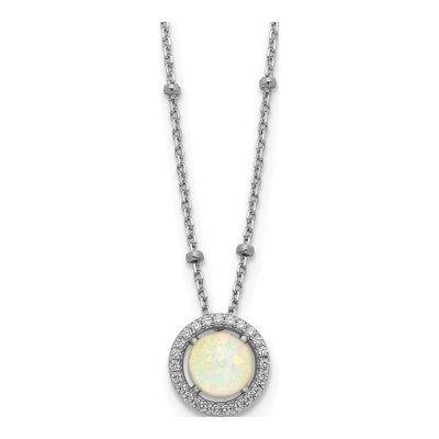 Sterling Silver Lab-Created Opal & CZ Beaded Necklace