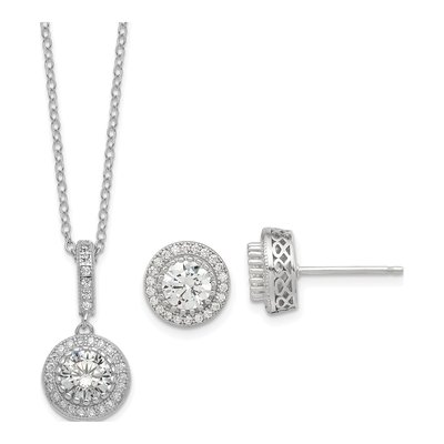 Sterling Silver CZ Necklace & Earring Set, 18in