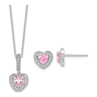 Sterling Silver CZ Heart Necklace & Earring Set