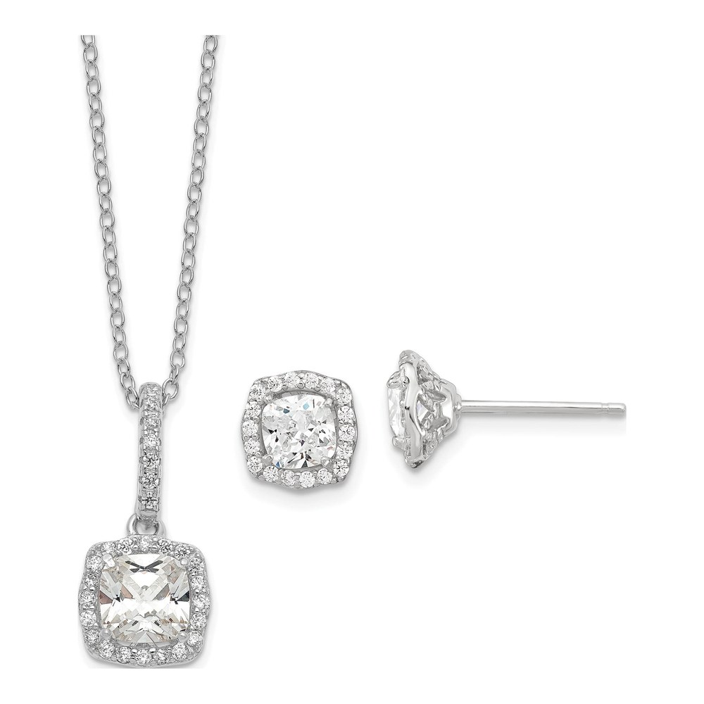Sterling Silver CZ Necklace & Stud Earrings Set