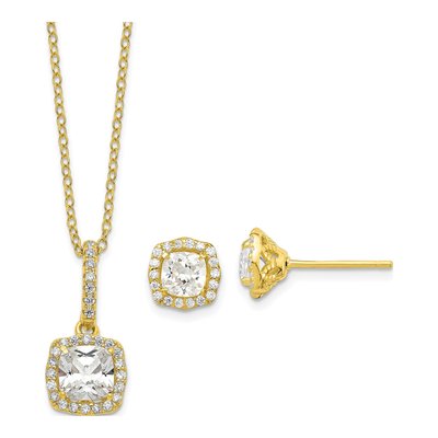 Sterling Silver Gold-Tone CZ Necklace & Earring Set