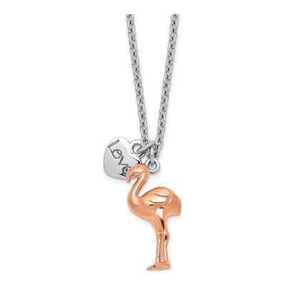 Rose Gold-Plated Sterling Silver Flamingo Heart Necklace