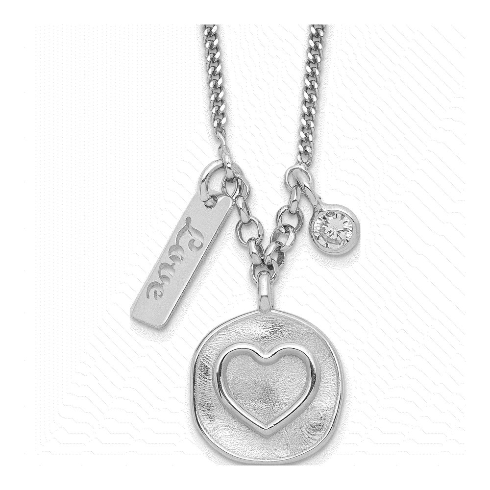 Sterling Silver Heart CZ Necklace, 16in Curb Chain