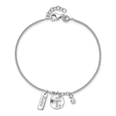 Sterling Silver Cross Hope CZ Bracelet, 7.5in – view 5