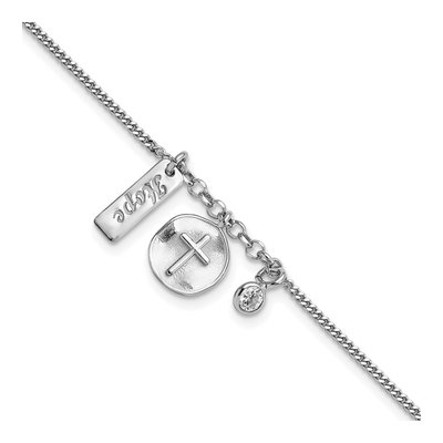 Sterling Silver Cross Hope CZ Bracelet, 7.5in