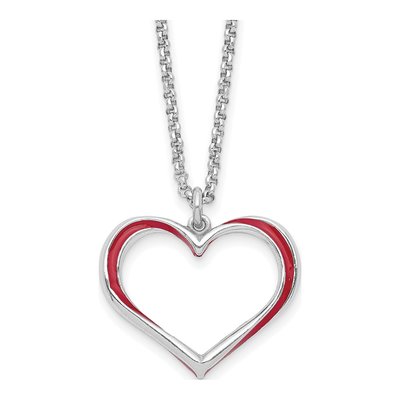 Sterling Silver Red Enamel Heart Pendant Necklace