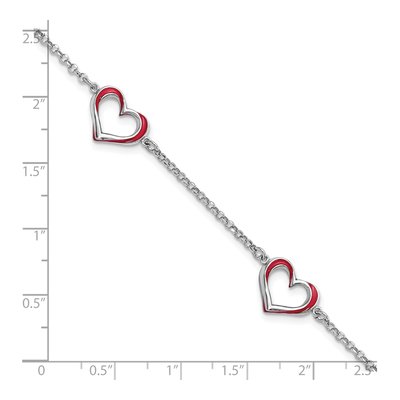 Sterling Silver Red Enamel 3-Heart Bracelet – view 2