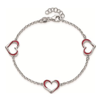 Sterling Silver Red Enamel 3-Heart Bracelet – view 3