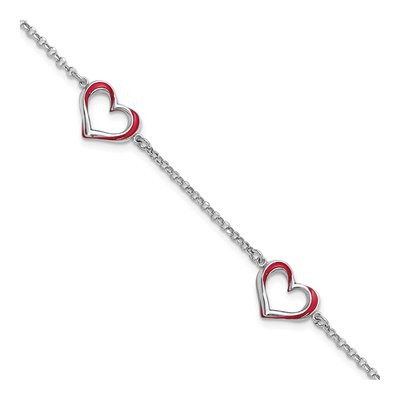 Sterling Silver Red Enamel 3-Heart Bracelet