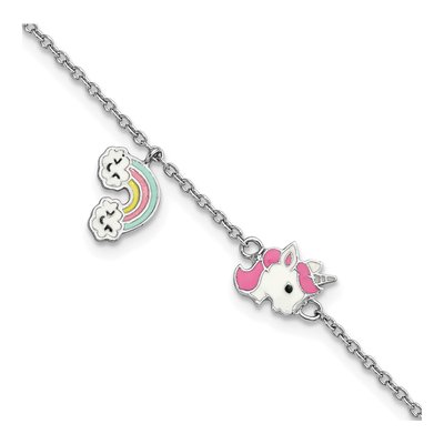 Sterling Silver Girls' Unicorn Rainbow Bracelet