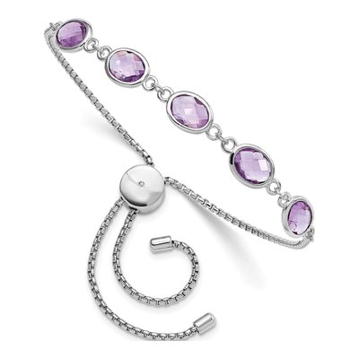 Sterling Silver Amethyst & CZ Adjustable Bracelet