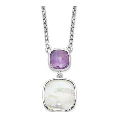 Sterling Silver Amethyst & Mother of Pearl MOP Necklace