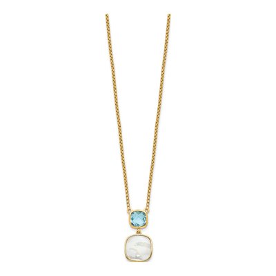 Gold-Plated Sterling Silver Swiss Blue Topaz & Mother of Pearl MOP Necklace – view 3