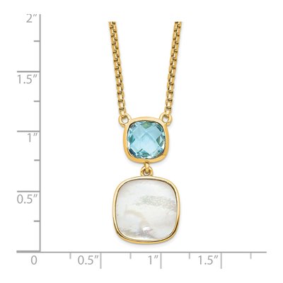 Gold-Plated Sterling Silver Swiss Blue Topaz & Mother of Pearl MOP Necklace – view 4
