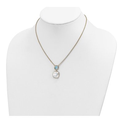 Gold-Plated Sterling Silver Swiss Blue Topaz & Mother of Pearl MOP Necklace – view 5