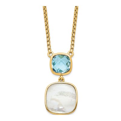 Gold-Plated Sterling Silver Swiss Blue Topaz & Mother of Pearl MOP Necklace