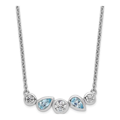 Sterling Silver Sky Blue Topaz & CZ Rh-Plate Necklace