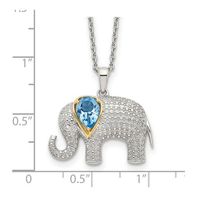 Sterling Silver & 14K Gold Sky Blue Topaz Elephant Necklace – view 4