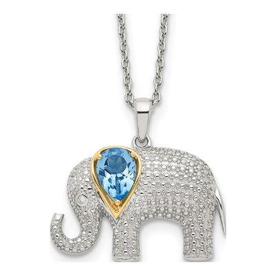 Sterling Silver & 14K Gold Sky Blue Topaz Elephant Necklace
