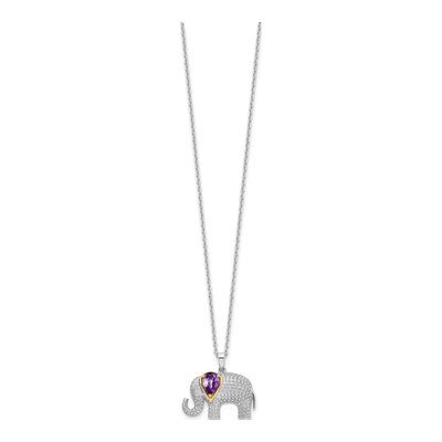 Sterling Silver Amethyst & Diamond Elephant Necklace – view 3