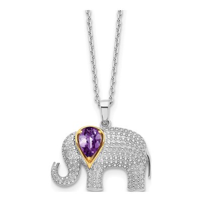 Sterling Silver Amethyst & Diamond Elephant Necklace