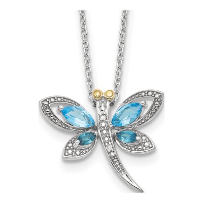 Sterling Silver Blue Topaz Dragonfly Necklace