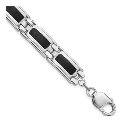 Sterling Silver Black Enamel Link Bracelet