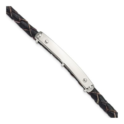 Sterling Silver Leather ID Bracelet
