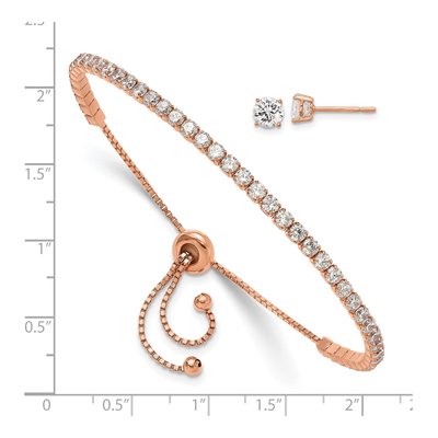 Sterling Silver Rose-Tone CZ Bracelet & Earring Set – view 6