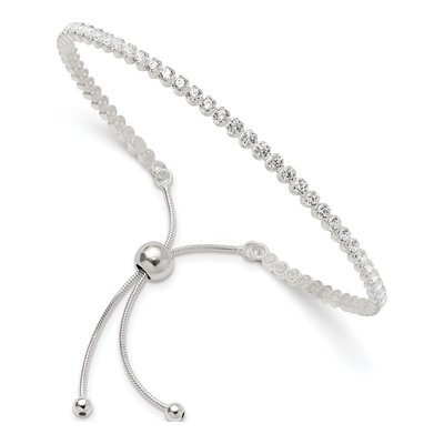 Sterling Silver CZ Adjustable Snake Bracelet