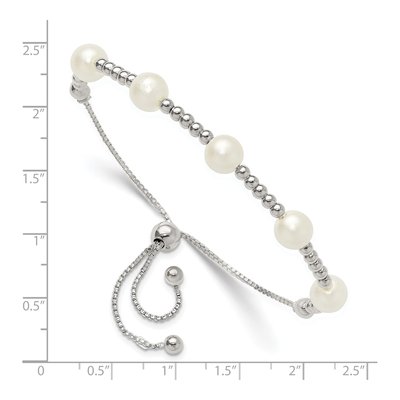 Sterling Silver Simulated Pearl Beaded Adjustable Bracelet – view 3