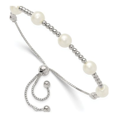 Sterling Silver Simulated Pearl Beaded Adjustable Bracelet