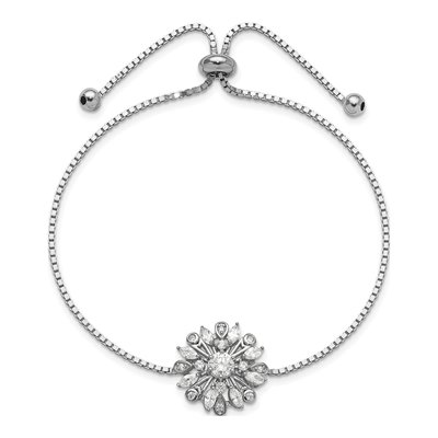 Sterling Silver CZ Floral Adjustable Bolo Bracelet – view 3