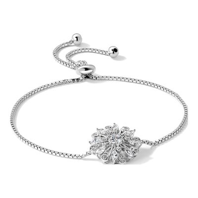 Sterling Silver CZ Floral Adjustable Bolo Bracelet – view 6