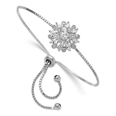 Sterling Silver CZ Floral Adjustable Bolo Bracelet