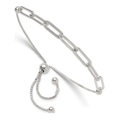 Sterling Silver Paperclip Link Adjustable Bracelet