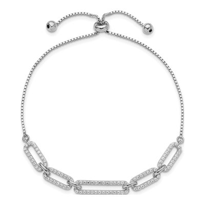Sterling Silver CZ Paperclip Adjustable Bracelet – view 3