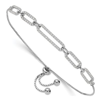 Sterling Silver CZ Paperclip Adjustable Bracelet